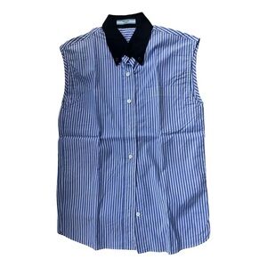 2017 Prada Sleeveless Color Block Button-Up